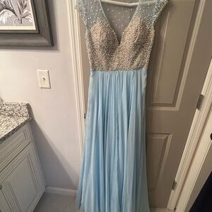 La Femme Light Blue and Silver Prom Dress